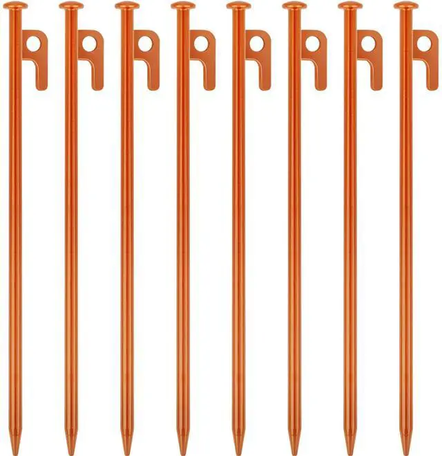 Main image of 8 Pack Tent Stakes Heavy Duty 12 inch Steel Tent Pegs for Camping Unbreakable and Inflexible-Orange