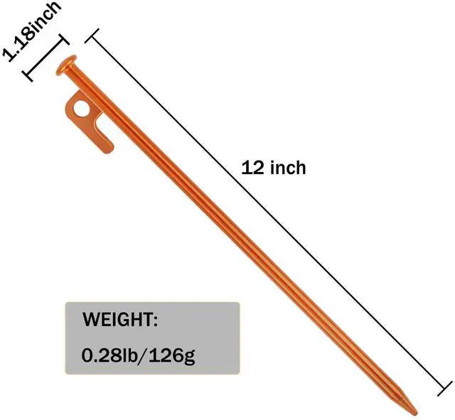 Alt view image 5 of 7 - 8 Pack Tent Stakes Heavy Duty 12 inch Steel Tent Pegs for Camping Unbreakable and Inflexible-Orange