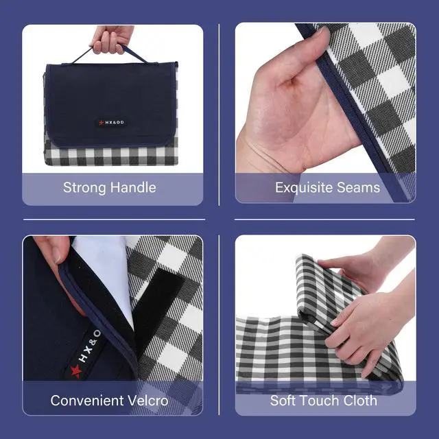 Alt view image 4 of 7 - Picnic Blanket Outdoor Extra Large Picnic Mat 80"X60" Camping Blanket Beach Blanket Foldable Waterproof Sand Mat Hiking Travel Family Concerts(Blue)