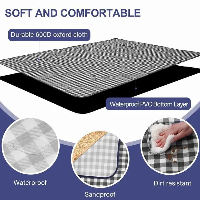 Alt view image 3 of 7 - Picnic Blanket Outdoor Extra Large Picnic Mat 80"X60" Camping Blanket Beach Blanket Foldable Waterproof Sand Mat Hiking Travel Family Concerts(Blue)