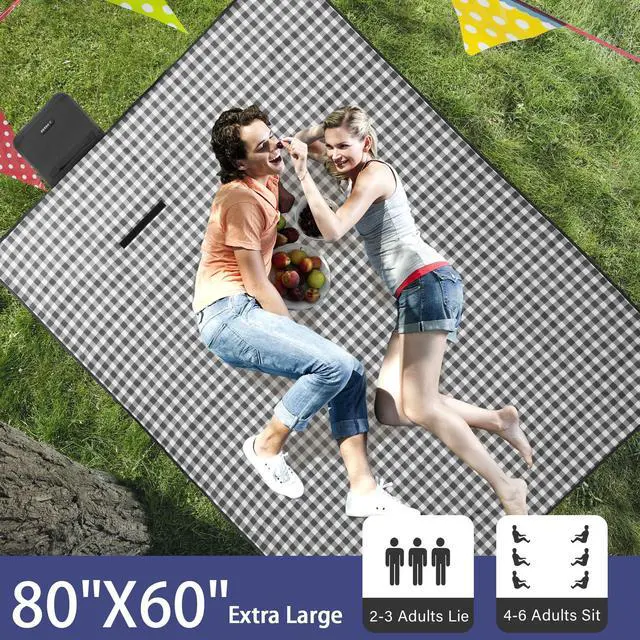 Alt view image 2 of 7 - Picnic Blanket Outdoor Extra Large Picnic Mat 80"X60" Camping Blanket Beach Blanket Foldable Waterproof Sand Mat Hiking Travel Family Concerts(Blue)