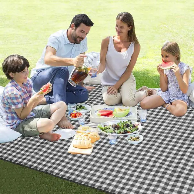 Alt view image 5 of 7 - Picnic Blanket Outdoor Extra Large Picnic Mat 80"X60" Camping Blanket Beach Blanket Foldable Waterproof Sand Mat Hiking Travel Family Concerts(Blue)