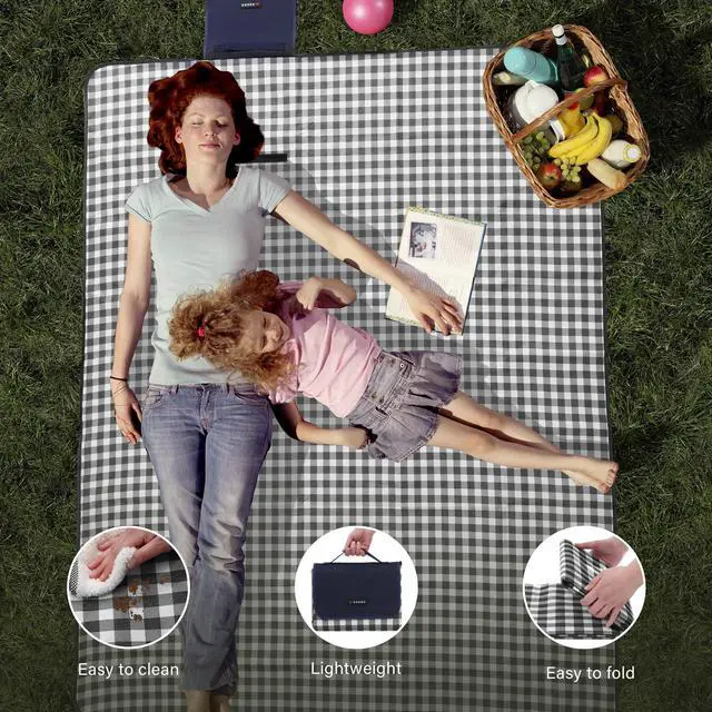 Alt view image 6 of 7 - Picnic Blanket Outdoor Extra Large Picnic Mat 80"X60" Camping Blanket Beach Blanket Foldable Waterproof Sand Mat Hiking Travel Family Concerts(Blue)