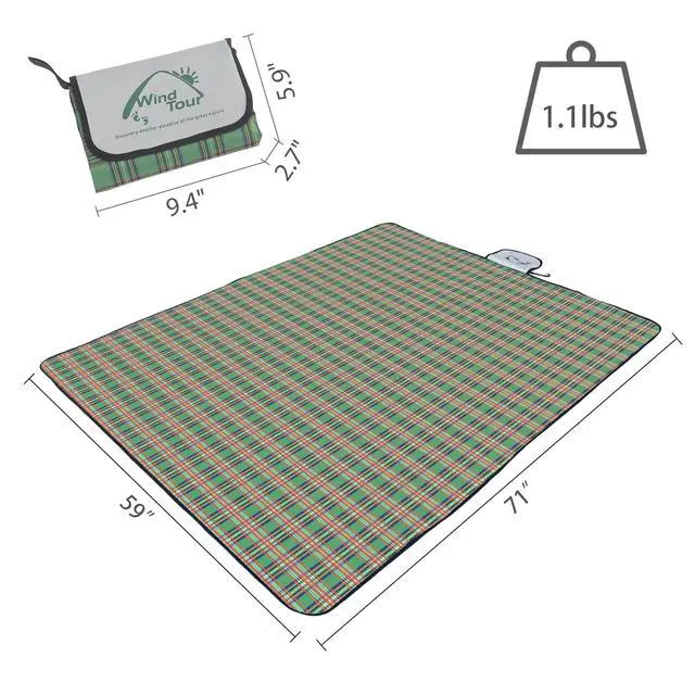 Alt view image 2 of 7 - Waterproof Picnic Blanket with Carry Strap - Foldable Sandproof Outdoor Mat for Camping, Beach, Park - 59" x 71",Green(Single Mat)