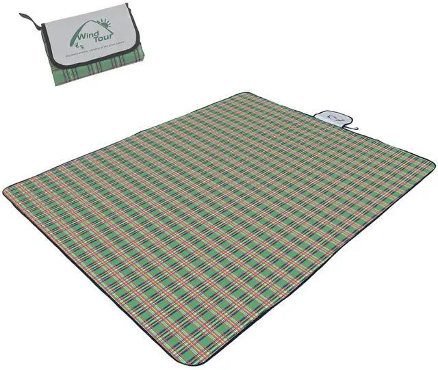 Main image of Waterproof Picnic Blanket with Carry Strap - Foldable Sandproof Outdoor Mat for Camping, Beach, Park - 59" x 71",Green(Single Mat)