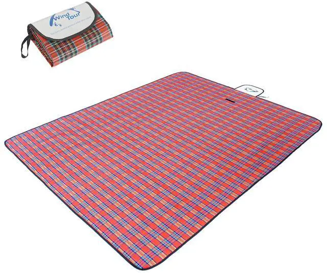 Main image of Waterproof Picnic Blanket with Carry Strap - Foldable Sandproof Outdoor Mat for Camping, Beach, Park - 59" x 71",Red (Single Mat)