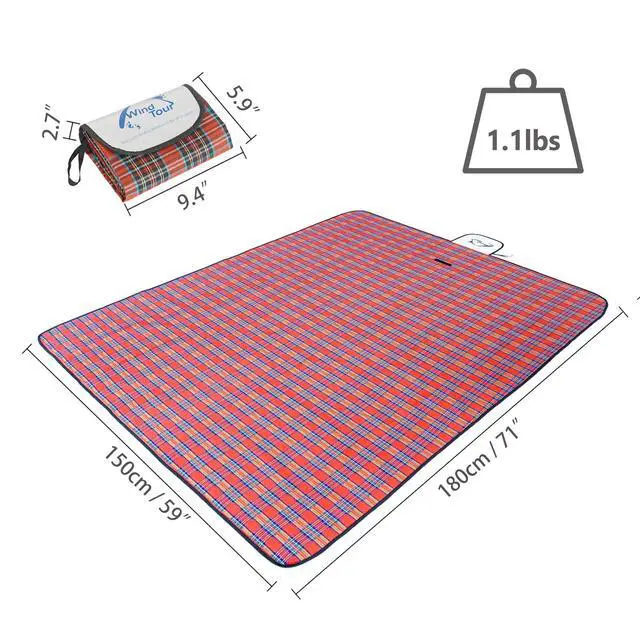Alt view image 2 of 6 - Waterproof Picnic Blanket with Carry Strap - Foldable Sandproof Outdoor Mat for Camping, Beach, Park - 59" x 71",Red (Single Mat)