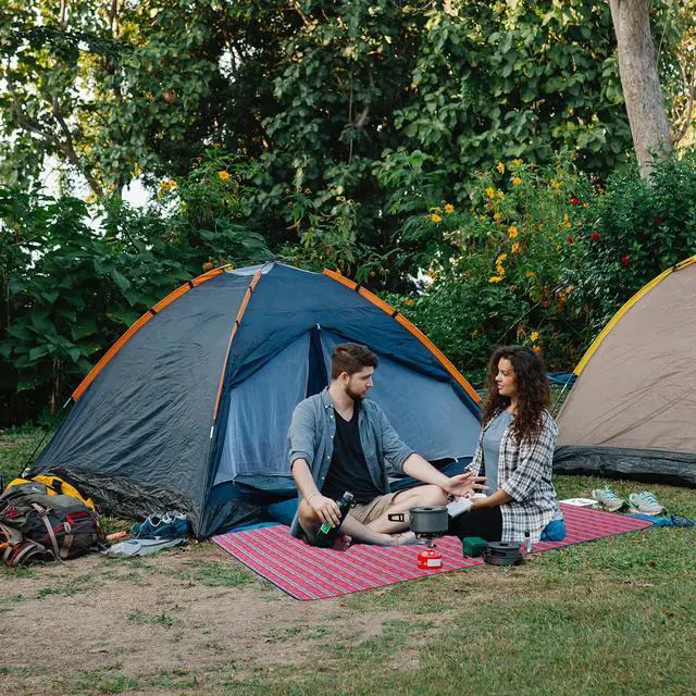 Alt view image 3 of 6 - Waterproof Picnic Blanket with Carry Strap - Foldable Sandproof Outdoor Mat for Camping, Beach, Park - 59" x 71",Red (Single Mat)