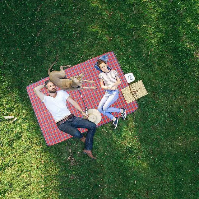Alt view image 5 of 6 - Waterproof Picnic Blanket with Carry Strap - Foldable Sandproof Outdoor Mat for Camping, Beach, Park - 59" x 71",Red (Single Mat)