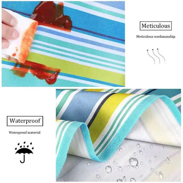 Alt view image 4 of 7 - Picnic Blanket | Beach Mat| Picnic Blankets for Indoor and Outdoor, 80" x 60" Sandproof Waterproof Larger Mats for Travel, Camping, Hiking, Park Grass, Handy Tote, Foldable (Blue Line)