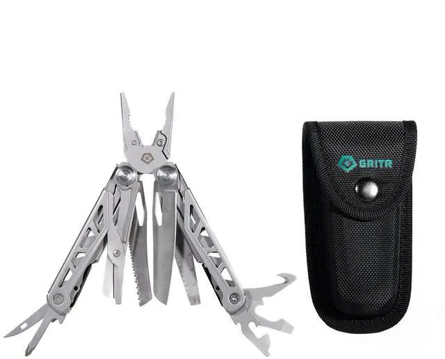 Main image of 13-in-1 Stainless Steel EDC Multitool | Nylon Sheath Incl. - Needle Nose Pliers, Pocket Knife, Scissors, Bottle Opener, Cutters - for Camping, Hiking, Survival