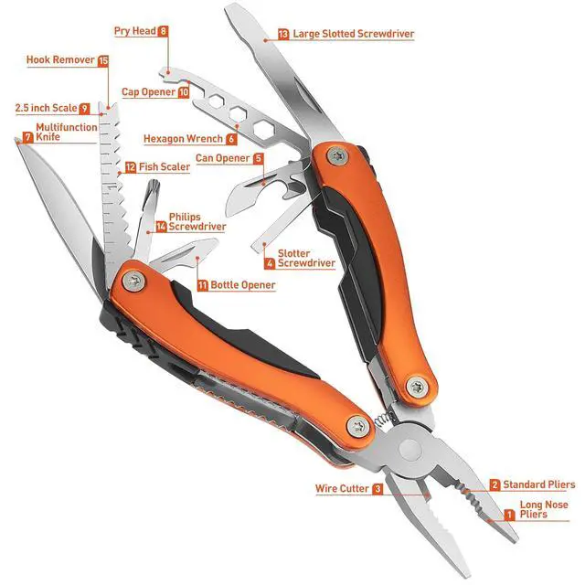 Alt view image 2 of 7 - Needle Nose Pliers, Multi Tool, Hiking Essentials, Fathers Gifts, Pocket Knife, Multitool Pliers, Camping Knife with Holster and Nylon Sheath for Outdoor, Fishing, Hunting, Hiking