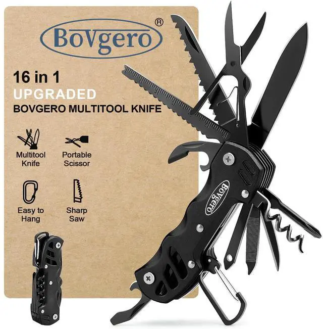 Main image of Multitool Knife, 16 in 1 Pocket Knife, Handmade Multi Tool Knife, Birthday Christmas Gift for Men Women Him Her Boyfriend Girlfriend Dad Husband, Black