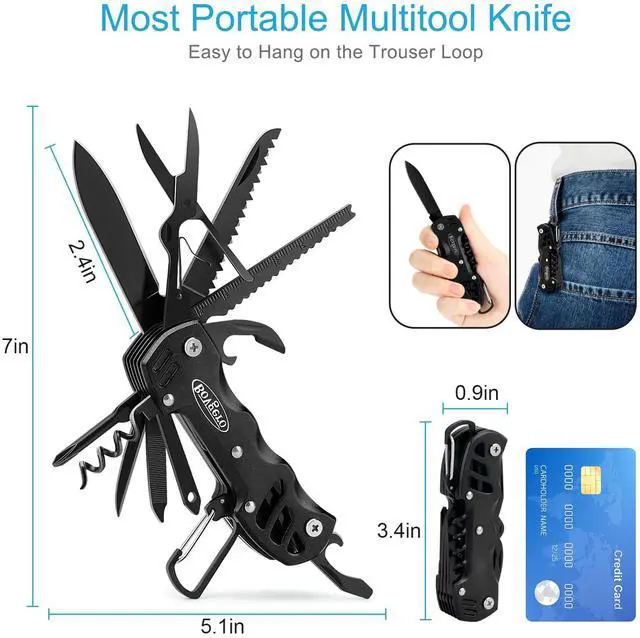 Alt view image 2 of 7 - Multitool Knife, 16 in 1 Pocket Knife, Handmade Multi Tool Knife, Birthday Christmas Gift for Men Women Him Her Boyfriend Girlfriend Dad Husband, Black