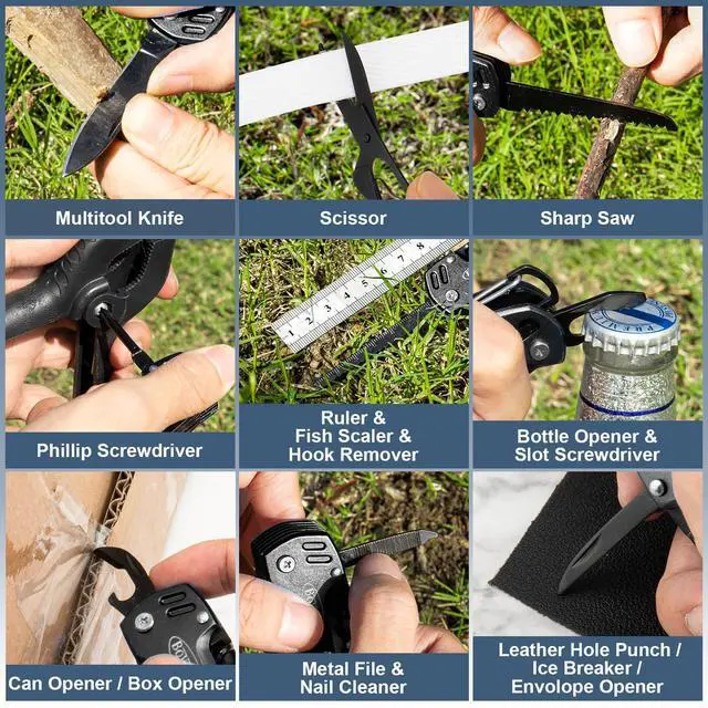 Alt view image 7 of 7 - Multitool Knife, 16 in 1 Pocket Knife, Handmade Multi Tool Knife, Birthday Christmas Gift for Men Women Him Her Boyfriend Girlfriend Dad Husband, Black