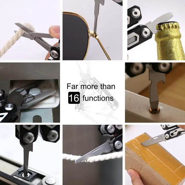 Alt view image 3 of 7 - Gifts for Men, Multitool Needle Nose Pliers, 16-in-1 Stainless Steel Multi Tool Pocket Knife, Cool Gadgets, Survival Knife with EDC Pouch