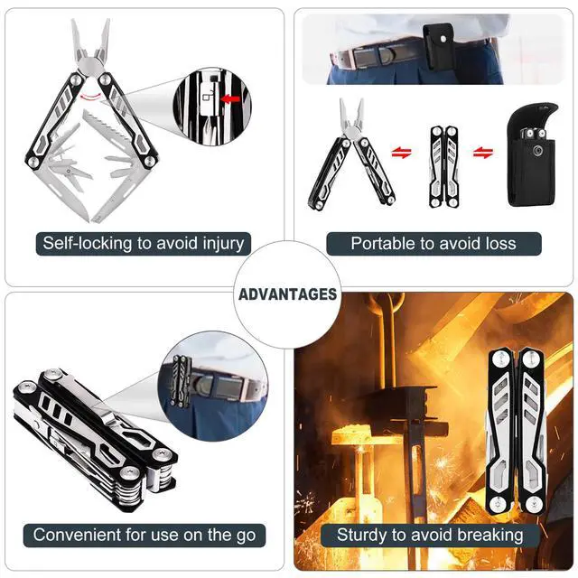Alt view image 7 of 7 - Gifts for Men, Multitool Needle Nose Pliers, 16-in-1 Stainless Steel Multi Tool Pocket Knife, Cool Gadgets, Survival Knife with EDC Pouch