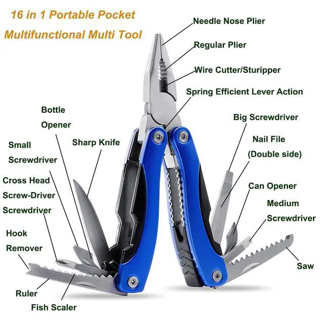 Alt view image 3 of 7 - Multi Tool, Multitool Pliers for Outdoor, DIY, Home, Garden, Camping, Survival, Hunting and Hiking or Everyday Carry, Blue
