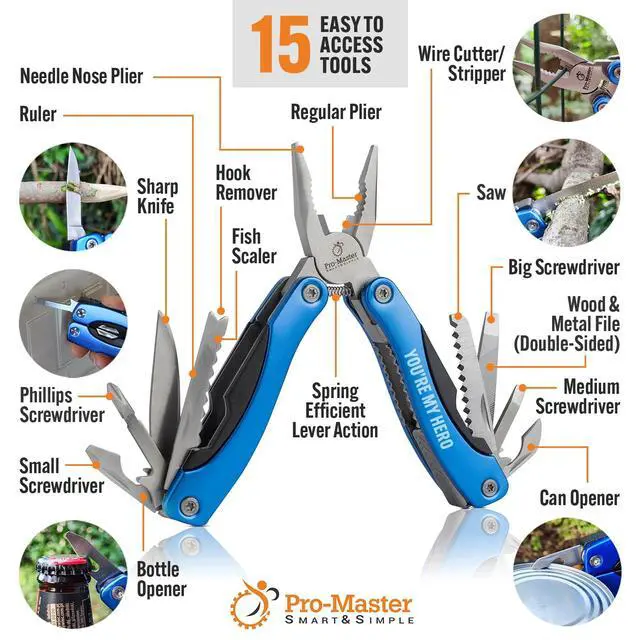 Alt view image 3 of 6 - YOU ARE MY HERO Engraved 15-in-1 Multitool & Keychain Set, Stainless Steel Locking EDC Gear, Practical Gifts for Men, Dad, Husband, Son, Brother, Boyfriend, Camping Hiking Fishing Survival Tool