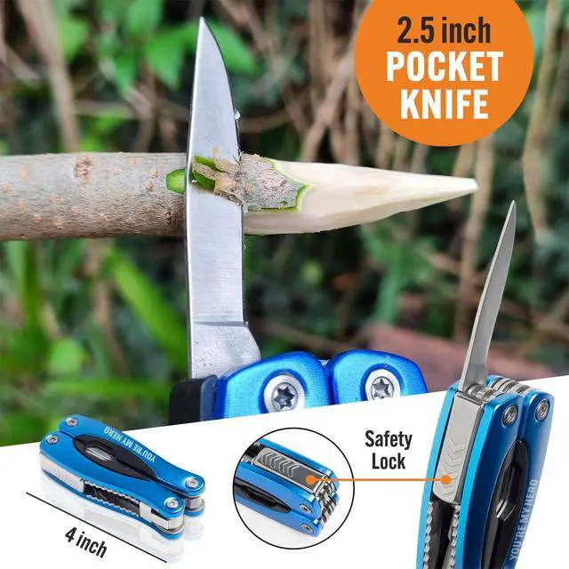 Alt view image 5 of 6 - YOU ARE MY HERO Engraved 15-in-1 Multitool & Keychain Set, Stainless Steel Locking EDC Gear, Practical Gifts for Men, Dad, Husband, Son, Brother, Boyfriend, Camping Hiking Fishing Survival Tool