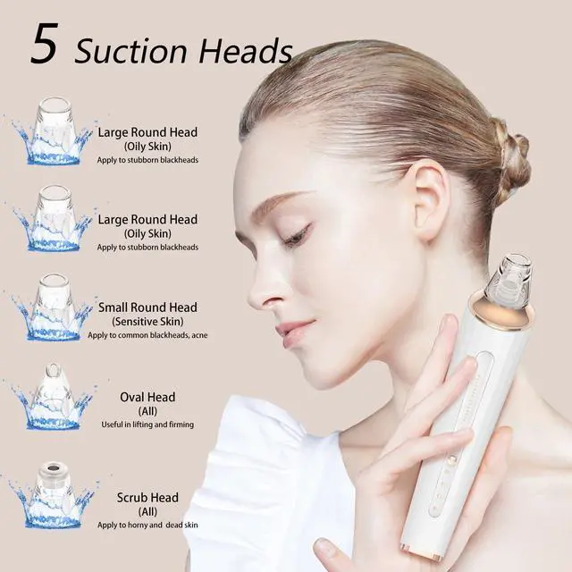Alt view image 3 of 7 - Blackhead Remover Pore Vacuum, Upgraded USB Rechargeable Facial Pore Cleaner Blackhead Removal Kit with 3 Suction Power,5 Probes Black Head Extractions Tool for Women & Men (Snowy)