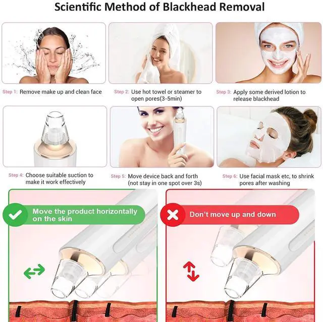 Alt view image 7 of 7 - Blackhead Remover Pore Vacuum, Upgraded USB Rechargeable Facial Pore Cleaner Blackhead Removal Kit with 3 Suction Power,5 Probes Black Head Extractions Tool for Women & Men (Snowy)