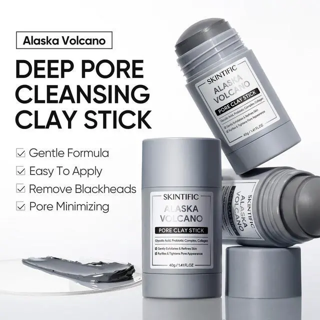 Alt view image 3 of 7 - Deep Pore Cleansing Blackhead Remover Face Mask Stick, Mud Mask with Natural Alaska Volcano Clay, Gentle Exfoliating, Smoothing Skin, Non-Drying, Skincare Facial Mask