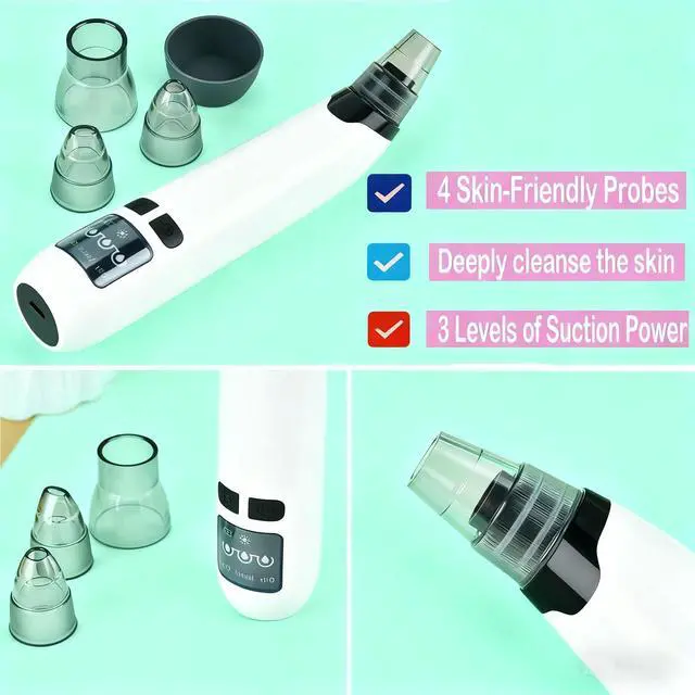 Alt view image 3 of 6 - Blackhead Remover Pore Vacuum,Deeply Black Head Remover for Face,4 Pore Sucker Tools,3 Adjustable Suction Levels LED Display, USB Charging with hot Compress Extractor Tool for Women & Men