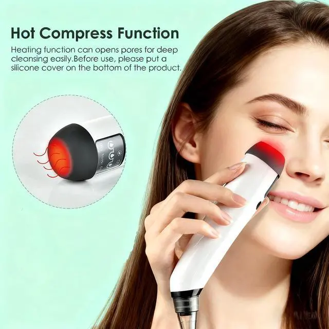 Alt view image 5 of 6 - Blackhead Remover Pore Vacuum,Deeply Black Head Remover for Face,4 Pore Sucker Tools,3 Adjustable Suction Levels LED Display, USB Charging with hot Compress Extractor Tool for Women & Men