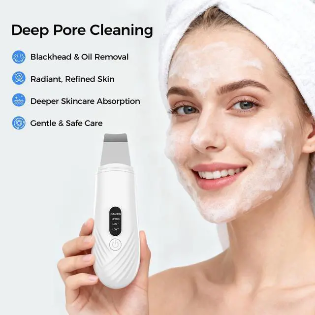 Alt view image 2 of 7 - Skin Scrubber Face Spatula, Blackhead Remover Tool for Facial Deep Cleansing, Face Spatula Pore Cleaner with 4 Modes, Whitehead Remover, Blackhead Extractor, Face Scrubber (White)