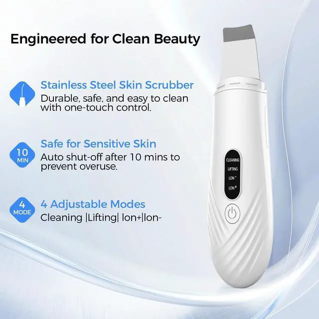 Alt view image 5 of 7 - Skin Scrubber Face Spatula, Blackhead Remover Tool for Facial Deep Cleansing, Face Spatula Pore Cleaner with 4 Modes, Whitehead Remover, Blackhead Extractor, Face Scrubber (White)