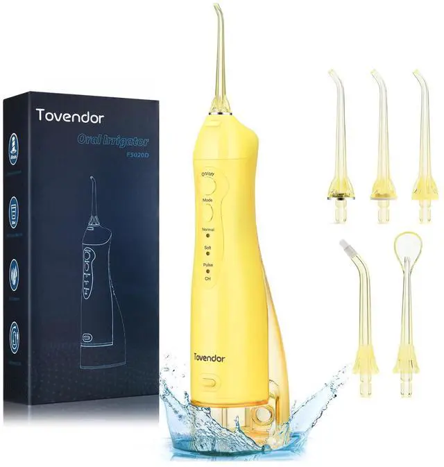 Main image of Electric Water Dental Flosser Teeth Pick, Cordless Oral Irrigator | 3 Modes 5 Tips, IPX7 Waterproof 300ML Rechargeable Travel Water Teeth Cleaner for Home Braces Care Gums Deep Cleaning Yellow