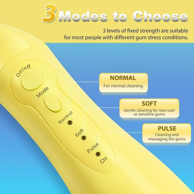 Alt view image 5 of 7 - Electric Water Dental Flosser Teeth Pick, Cordless Oral Irrigator | 3 Modes 5 Tips, IPX7 Waterproof 300ML Rechargeable Travel Water Teeth Cleaner for Home Braces Care Gums Deep Cleaning Yellow