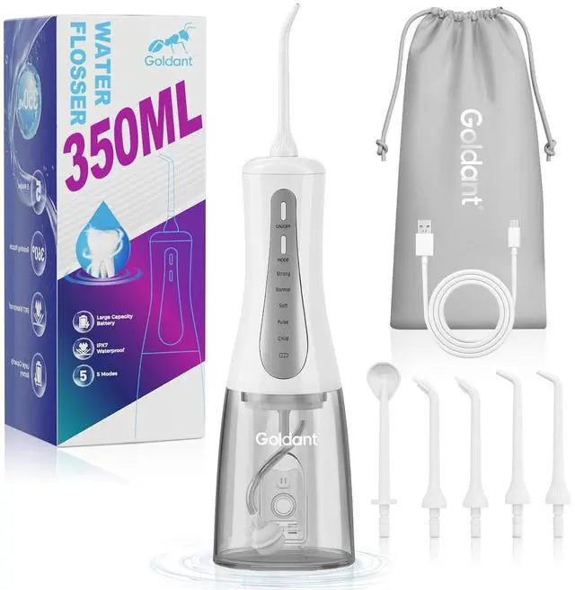Main image of 2026 New 350ML Water Dental Flosser Teeth Pick with Bag, 5 Modes Portable Cordless Oral Irrigator Cleaner, Electric Rechargeable IPX7 Waterproof for Home Travel Teeth Cleaning Flossing (White)