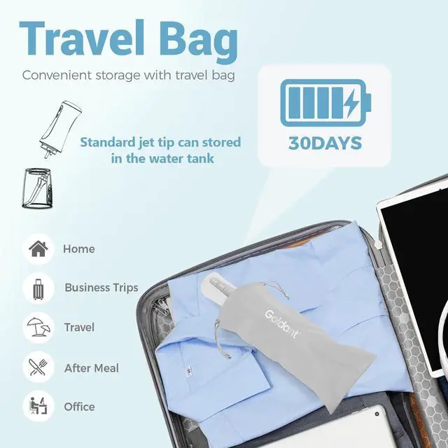 Alt view image 3 of 7 - 2026 New 350ML Water Dental Flosser Teeth Pick with Bag, 5 Modes Portable Cordless Oral Irrigator Cleaner, Electric Rechargeable IPX7 Waterproof for Home Travel Teeth Cleaning Flossing (White)