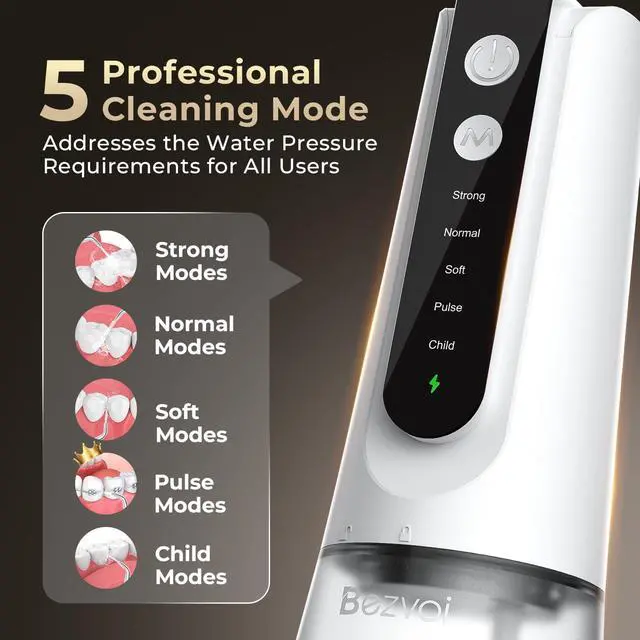 Alt view image 4 of 7 - Water Flosser Teeth Pick, 5 Modes & 40-Day Battery, Irrigator Dental Picks for Braces, Orthodontic,Sensitive Gums, Removable Water Tank for Easy Clean, Cordless & Portable for Travel, White