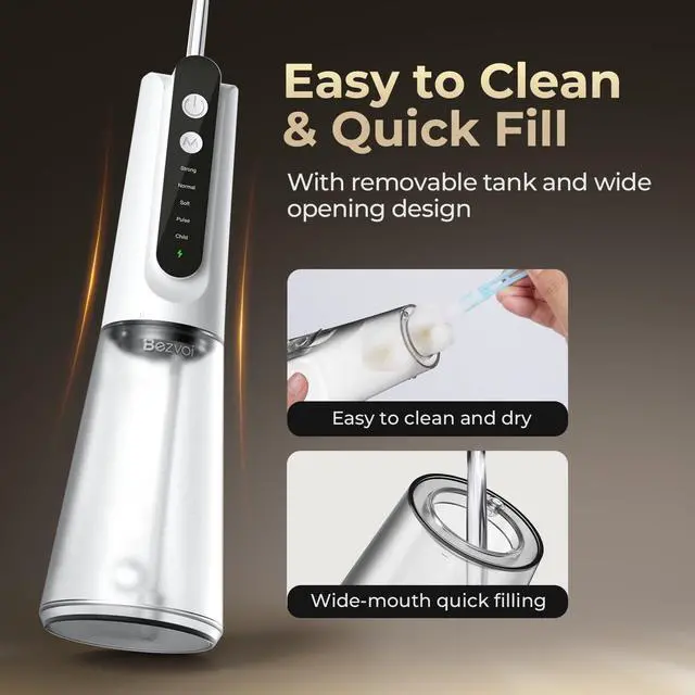 Alt view image 6 of 7 - Water Flosser Teeth Pick, 5 Modes & 40-Day Battery, Irrigator Dental Picks for Braces, Orthodontic,Sensitive Gums, Removable Water Tank for Easy Clean, Cordless & Portable for Travel, White