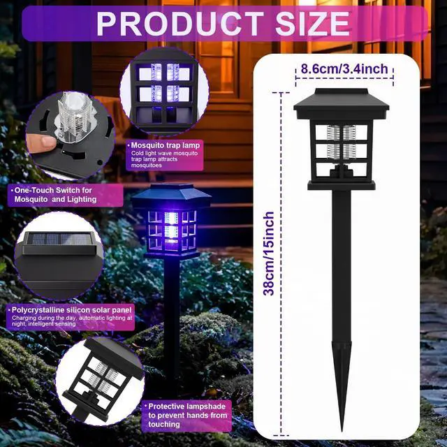 Alt view image 2 of 7 - 4 Pcs Solar Bug Zapper Outdoor Waterproof, Black White Purple