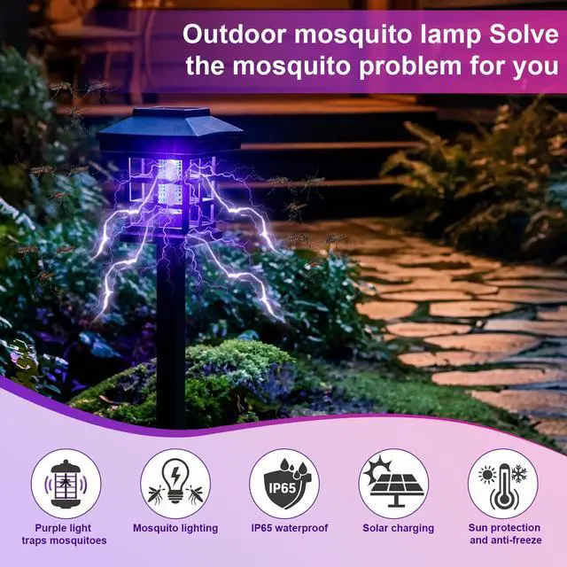 Alt view image 3 of 7 - 4 Pcs Solar Bug Zapper Outdoor Waterproof, Black White Purple