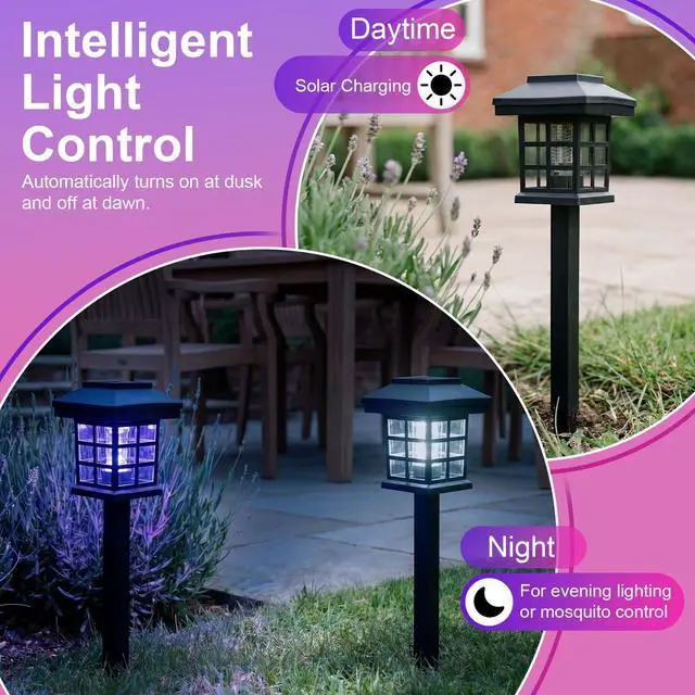 Alt view image 4 of 7 - 4 Pcs Solar Bug Zapper Outdoor Waterproof, Black White Purple