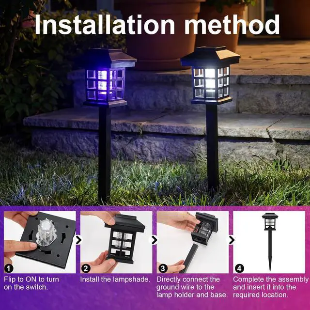 Alt view image 6 of 7 - 4 Pcs Solar Bug Zapper Outdoor Waterproof, Black White Purple