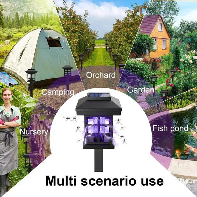 Alt view image 7 of 7 - 4 Pcs Solar Bug Zapper Outdoor Waterproof, Black White Purple