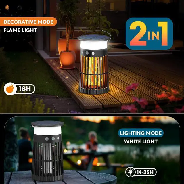 Alt view image 2 of 7 - Solar Bug Zapper w/ Flame Light & RGB Light, 4200V Mosquito Zapper Lantern | IPX5 Waterproof, Auto/Off, Solar Powered & USB C Charging, Hang up