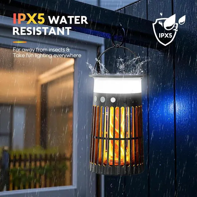 Alt view image 5 of 7 - Solar Bug Zapper w/ Flame Light & RGB Light, 4200V Mosquito Zapper Lantern | IPX5 Waterproof, Auto/Off, Solar Powered & USB C Charging, Hang up