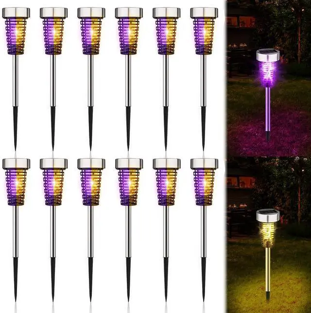 Main image of 4 Pack Outdoor Solar Bug Zapper,Purple and Warm Light,Silver | Mosquito Repellent, Solar Powered, Waterproof, LED Light Lamp, Fly Insect Killer, for Outdoor Patio Yard Garden Lawn