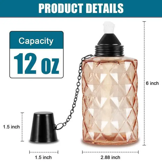 Alt view image 2 of 6 - Glass Table Top Torch, Outdoor Torch Canisters 12 oz,Refill Canister with Wicks and Covers, Patio Torch for Luau Party, DIY Garden Decor (4 Packs) (Multi-Color)