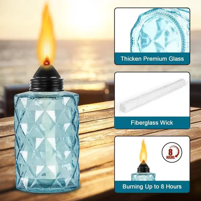 Alt view image 3 of 6 - Glass Table Top Torch, Outdoor Torch Canisters 12 oz,Refill Canister with Wicks and Covers, Patio Torch for Luau Party, DIY Garden Decor (4 Packs) (Multi-Color)