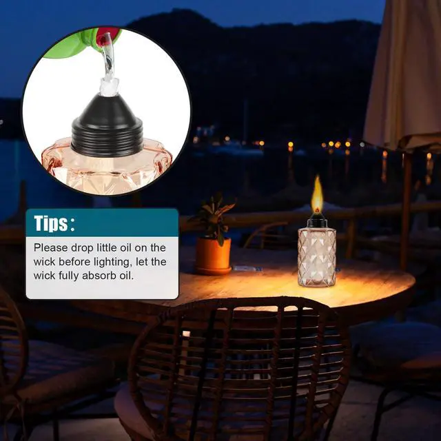 Alt view image 5 of 6 - Glass Table Top Torch, Outdoor Torch Canisters 12 oz,Refill Canister with Wicks and Covers, Patio Torch for Luau Party, DIY Garden Decor (4 Packs) (Multi-Color)