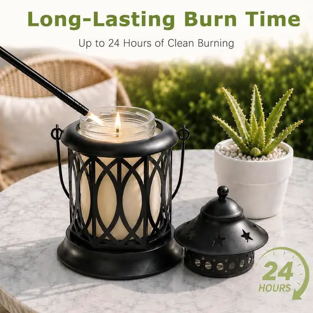 Alt view image 4 of 7 - Citronella Candles Outdoor, 2 Pack Citronella Candle Lanterns with Lid | Soy Wax Outdoor Candles for Patio, Garden, Porch, Backyard, Camping & Summer Outdoor Decor