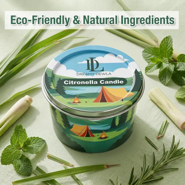 Alt view image 2 of 7 - Citronella Candles Outdoor, Soy Wax 2.2 oz 3 Pack | Citronella fragrance with lemongrass and peppermint oils, Portable mini tins, Patio, camping, backyard and hiking use